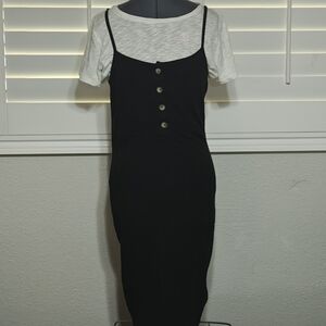 Express Black Midi Dress with Button Detail